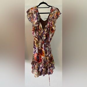 Anthropologie Floral Ruffled Mini Wrap Dress